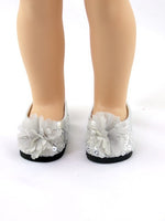 Silver Sequin Flower Flats Fits 14.5" Wellie Wisher American Girl Doll Shoes1