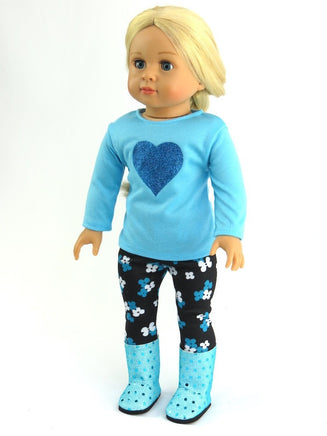Blue Glitter Heart Sequin Boots Outfit Fits 18" American Girl Doll Clothing1