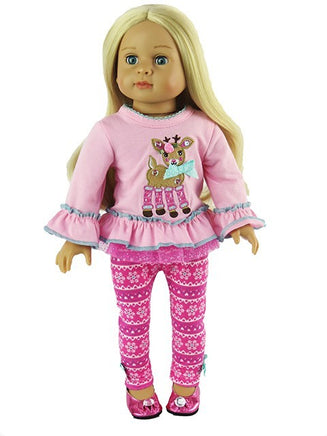 Pink Reindeer Pant Set Fits 18" American Girl Doll Clothing0