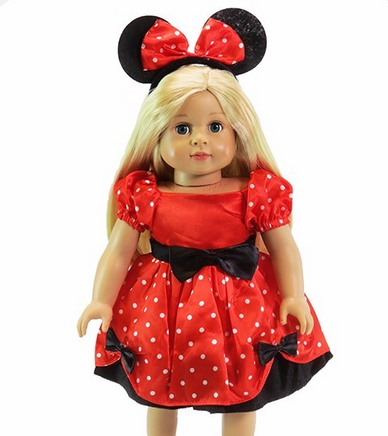 Red And Black Polka Dot Dress Mouse Ears Fits 18" American Girl Doll Clothing2
