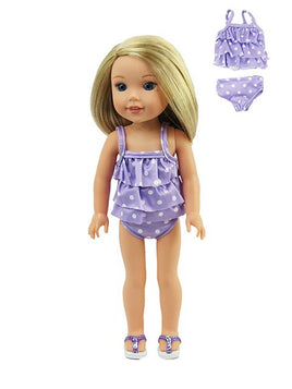 Lavender Polka Dot Swimsuit Fits 14.5" Wellie Wisher American Girl Doll Clothing0