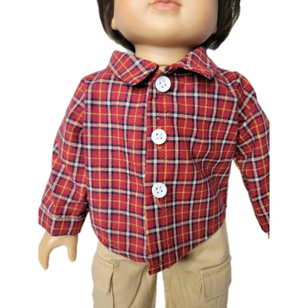 Red Plaid Shirt Cargo Pants Set Fits 18" American Boy Girl Doll Clothes1