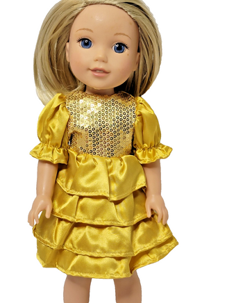 Gold Sequin Ruffle Dress Fits 14.5" Wellie Wisher American Girl Doll Clothing0