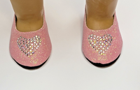 Pink Rhinestone Heart Glitter Flats Fits 18" American Girl Doll Clothing Shoes0