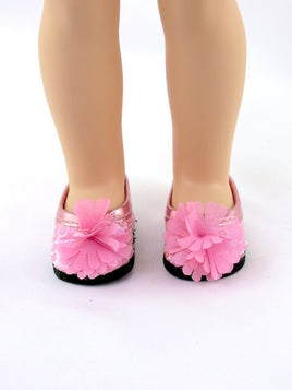 Pink Sequin Flower Flats Fits 14.5" Wellie Wisher American Girl Doll Shoes0