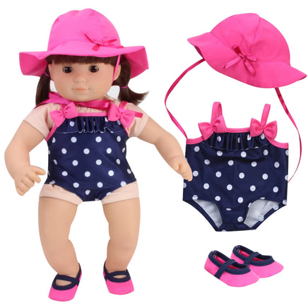 Polka Dot Bathing Suit 3pc Set Fits 15" Bitty Baby American Girl Doll Clothing0