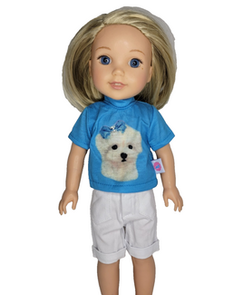 Maltese Dog Shorts Set Fits 14.5" Wellie Wisher American Girl Doll Clothing0