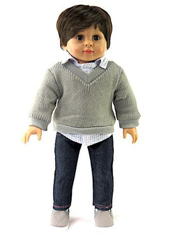 Grey Sweater 3pc Jean Pant Outfit Fits 18" American Boy Girl Doll Clothing0