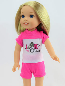 Love Cheer Hot Pink Short Set Fits 14.5" Wellie Wisher American Girl Clothing0