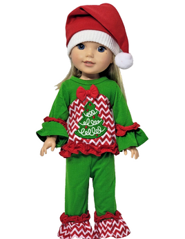 Christmas Tree Pant Set Hat Fits 14.5" Wellie Wisher American Girl Doll Clothing0