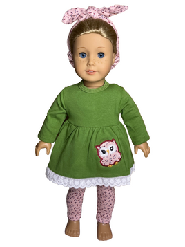 Floral Owl Pant Set Headband Fits 18" American Girl Doll Clothing0