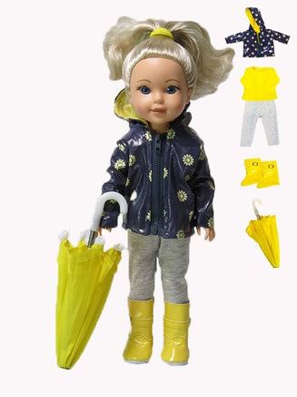 Yellow Daisy Raincoat Outfit Fits 14.5" Wellie Wisher American Girl Doll Clothes0