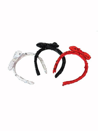 Sequin Bow Headband 3 Pack Black Red Silver Fits 18" American Girl Doll Clothing0