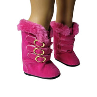 Hot Pink Fur Trim Buckle Boots Fits 18" American Girl Doll Clothes Shoes0