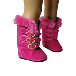 Hot Pink Fur Trim Buckle Boots Fits 18" American Girl Doll Clothes Shoes0