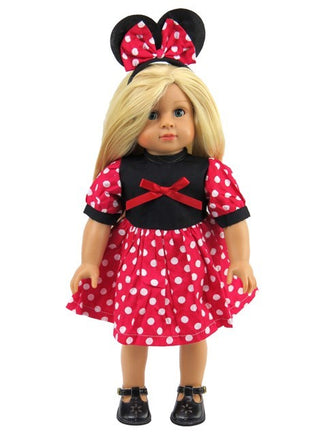 Red Polka Dot Dress Mouse Ear Headband Fits 18" American Girl Doll Clothing1