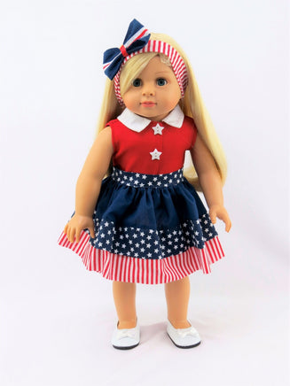 Red White Blue Stars And Stripes Dress Fits 18" American Girl Doll Clothing1