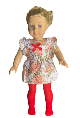 Floral Dress And Tights Fits 18" American Girl Doll Clothing0