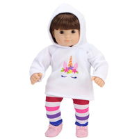 Unicorn Hoodie & Striped Leggings Fits 15" Bitty Baby American Girl Doll Clothes3