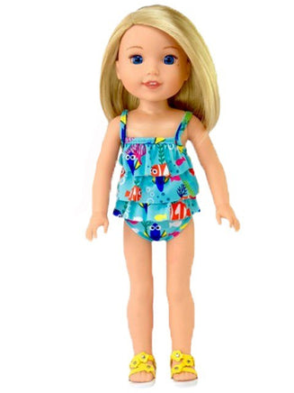 Fish Print Ruffle 2pc Swimsuit Fits 14.5" Wellie Wisher American Girl Clothing2