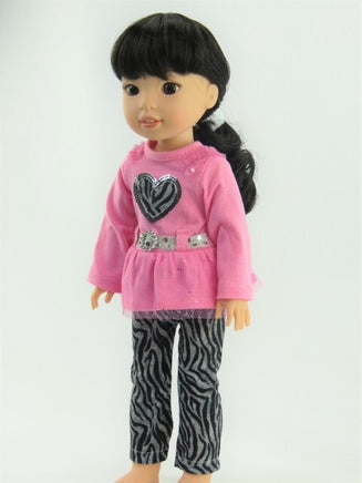 Zebra Sequin Heart Pant Set Fits 14.5" Wellie Wisher American Girl Doll Clothing1