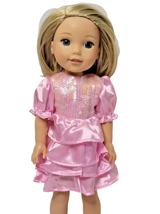 Pink Sequin Ruffle Dress Fits 14.5" Wellie Wisher American Girl Doll Clothing0