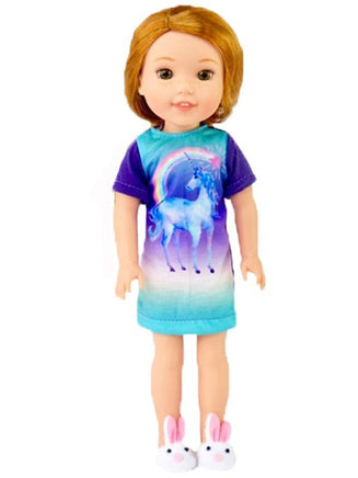 Purple Unicorn Nightgown Fits 14.5 Wellie Wisher American Girl Doll Clothing2