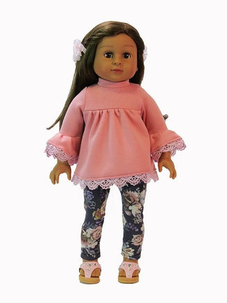 Pink Lace Trim Top Floral Pant Set Fits 18" American Girl Doll Clothing0