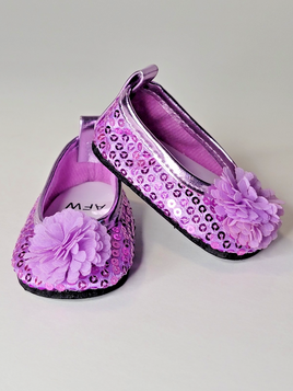 Lavender Flower Sequin Flats Fits 18" American Girl Doll Clothing Shoes0