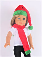 Red And Green Christmas Hat And Scarf Fits 18" American Girl Boy Doll Clothing0