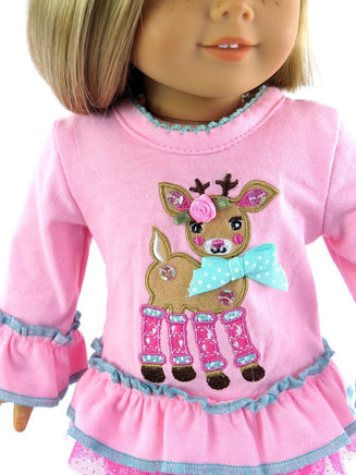 Pink Reindeer Pant Set Fits 18" American Girl Doll Clothing1