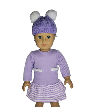 Purple Stripe Dress And Pom Hat Fits 18" American Girl Doll Clothes1
