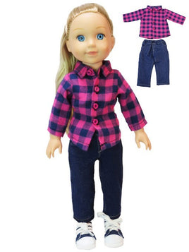 Pink and Navy Pant Set Fits 14.5" Wellie Wisher American Girl Doll Clothes0
