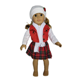 Red Plaid Winter 5pc Skirt Set Fits 18" American Girl Doll Clothes0