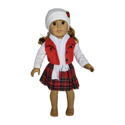 Red Plaid Winter 5pc Skirt Set Fits 18" American Girl Doll Clothes0