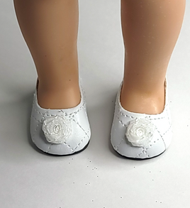 White Stitched Rose Dress Shoe Fits 14.5" Wellie Wisher American Girl Doll Shoes0