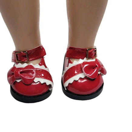 Red Bow Mary Jane Dress Shoes Fits 14.5" Wellie Wisher American Girl Doll Shoes1
