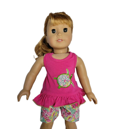 Hot Pink Turtle Short Set Fits 18" American Girl Doll Clothes1