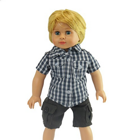 Plaid Shirt Cargo Shorts Set Fits 18" American Boy Girl Doll Clothing0