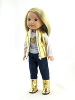 Gold Heart Vest 4pc Outfit Fits 14.5" Wellie Wisher American Girl Doll Clothing0
