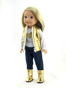 Gold Heart Vest 4pc Outfit Fits 14.5" Wellie Wisher American Girl Doll Clothing0