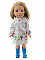White Raincoat Blue Boots Fits 14.5" Wellie Wisher American Girl Doll Clothing0