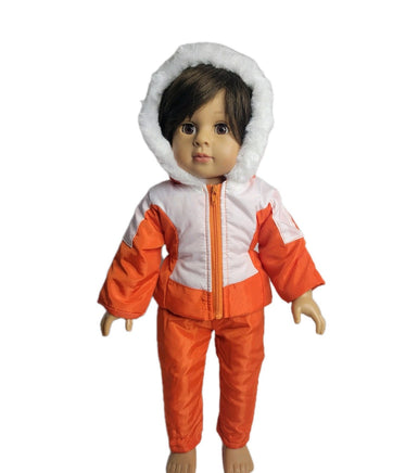 Orange And White Snowsuit Coat & Snow Pants Fits 18" American Girl Doll Clothes1