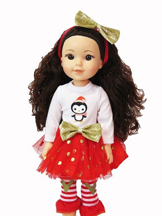 Red Penguin Dress Fits 14.5" Wellie Wisher American Girl Doll Clothing1