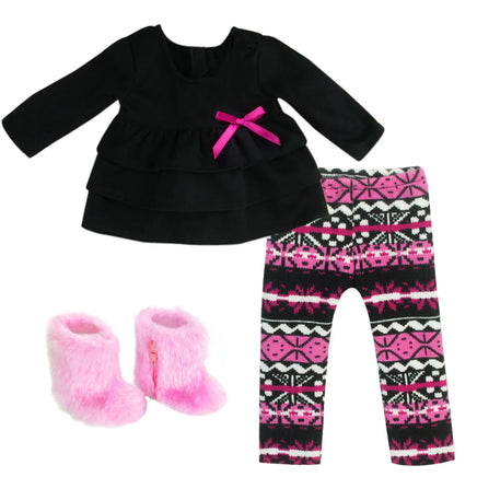 Hot Pink & Black Leggings Outfit & Boots Fits 18" American Girl Doll Clothing0