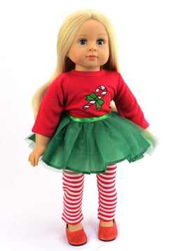 Candy Cane Tutu Christmas Dress Fits 18" American Girl Doll Clothing0