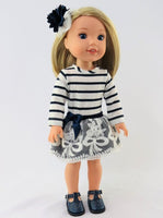 Navy and White Stripe Dress Fits 14.5" Wellie Wisher American Girl Doll Clothing2