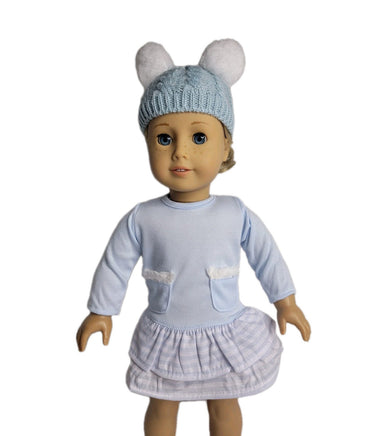 Blue Stripe Dress And Pom Hat Fits 18" American Girl Doll Clothes0