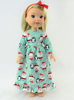 Santa and Penguins Nightgown Fits 14.5" Wellie Wisher American Girl Doll Clothes0