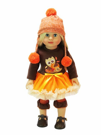 Fall Thanksgiving Owl Dress and Pom Hat Fits 18" American Girl Doll Clothing1